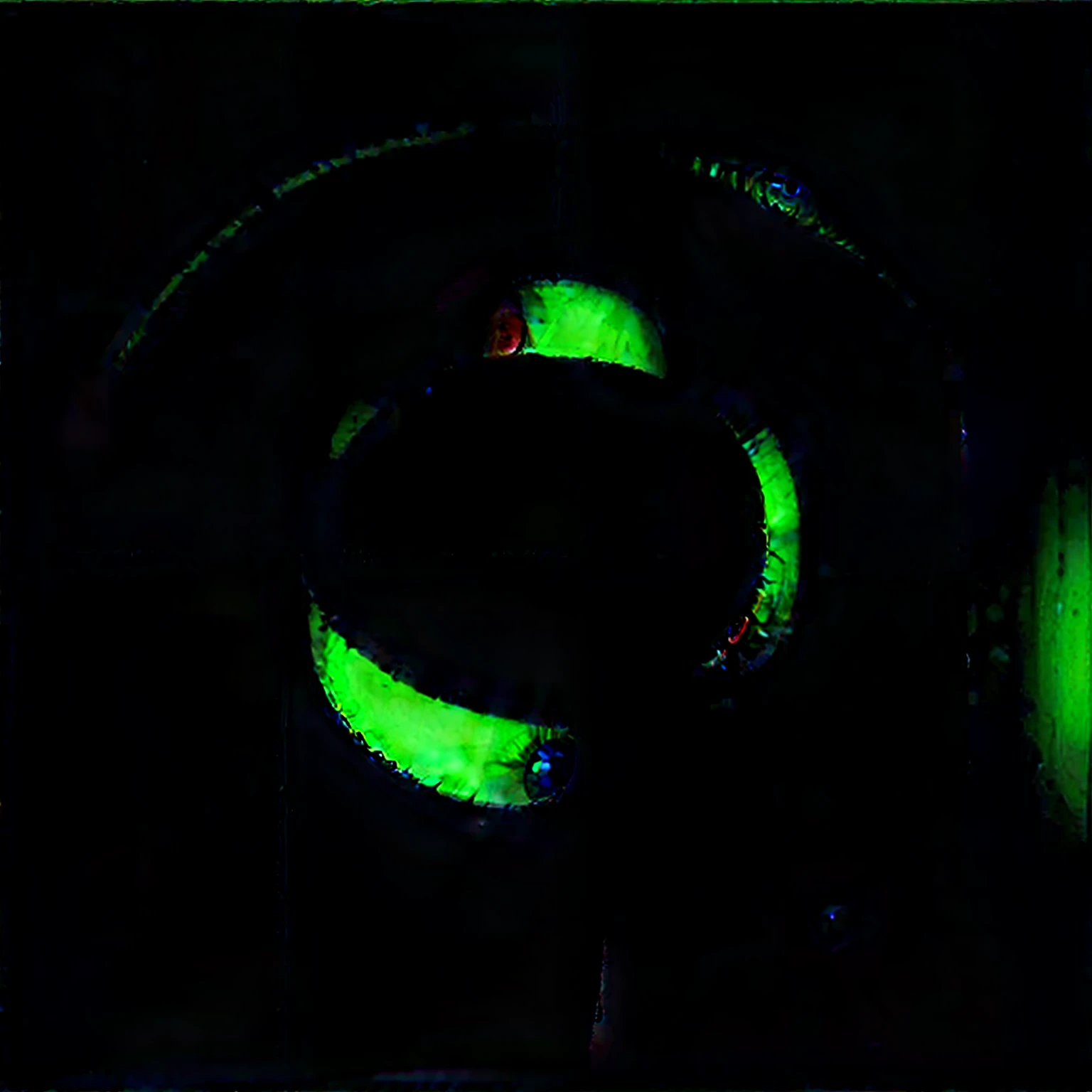 An eye resting on a meadow with psychedelic colors, el ojo tiene como pupila un reloj el que marca las 4:20