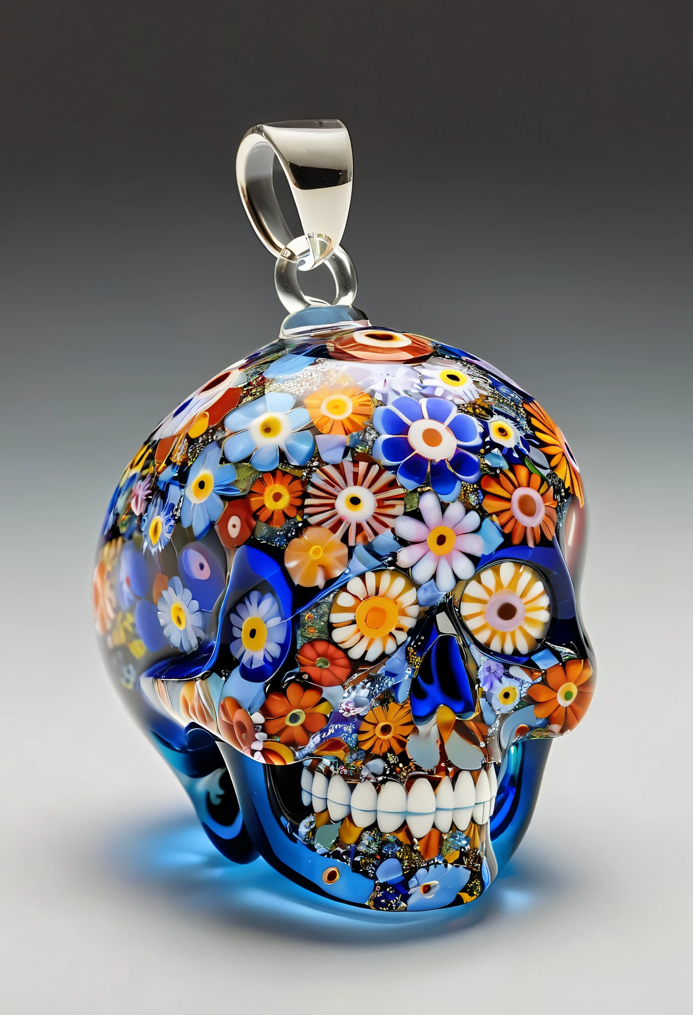 millefiori glass style,floating skull