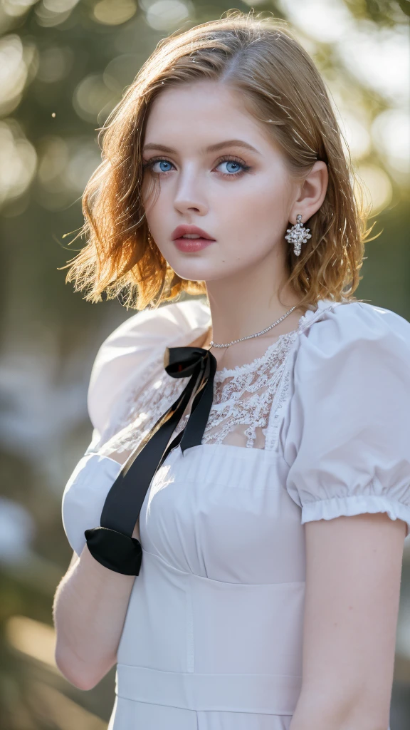 1 miniature Beautiful beautiful woman - Yuan Sayuki, ((top quality, 8K, Masterpiece:1.retty woman, 1 woman, huge breasts:1.3, a slim body:1.1, lush GINGER short hair, (shower, wet body, wet clothes:1.1), very detailed face, detailed lips, detailed eyes, double eyelids, Detailed blue eyes, чрезвычайно Detailed Outstanding Blue Eyes, short GINGER wet hair, GINGER wet hair, Detailed Outstanding Blue Eyes, innocent look at the viewer, very wet wavy white hair, Detailed Outstanding Blue Eyes, huge cross earrings, Outdoors, badges behind, gothic maid uniform, sexy maid dress, bare chest, huge chest tattoo, detailed huge catholic cross earrings, chest tattoo, Outside, wear a silver cross (Detailed cross shape), reality mode, wet breasts, black necklace, human crowd behind, black latex gloves, hair of white snowy colour, night time, red neon lights, demonic nun, nimbus (golden lighting ring above her head), angel, snowy weather, sexy pose, white lingerie, black maid dress, detailed flower wreath made of different colours