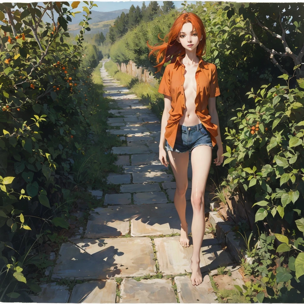 realistic face features, realistic body proportions, 1 girl, cute face, chubby body, hair scarf, floral dress, in agricultural land, tomatoes farm, detailed agricultural land, full body view, horny, orgasm face, hand on ass, pooping, (((poop dropping from ass))), poop stain on dress, ((dirty ass)),