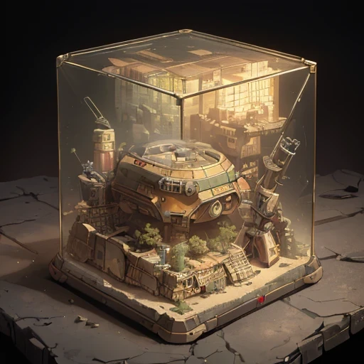 3598年Mars realistic model, (bifurcation, original photo, best quality, masterpiece:1.4),SteampunkCyberpunk6820 City,(CyberpunkMars light:1.3), Mars (related to land),(in a small glass tank box:1.3),Isometric, small nature, landscape on foundation,landscape,