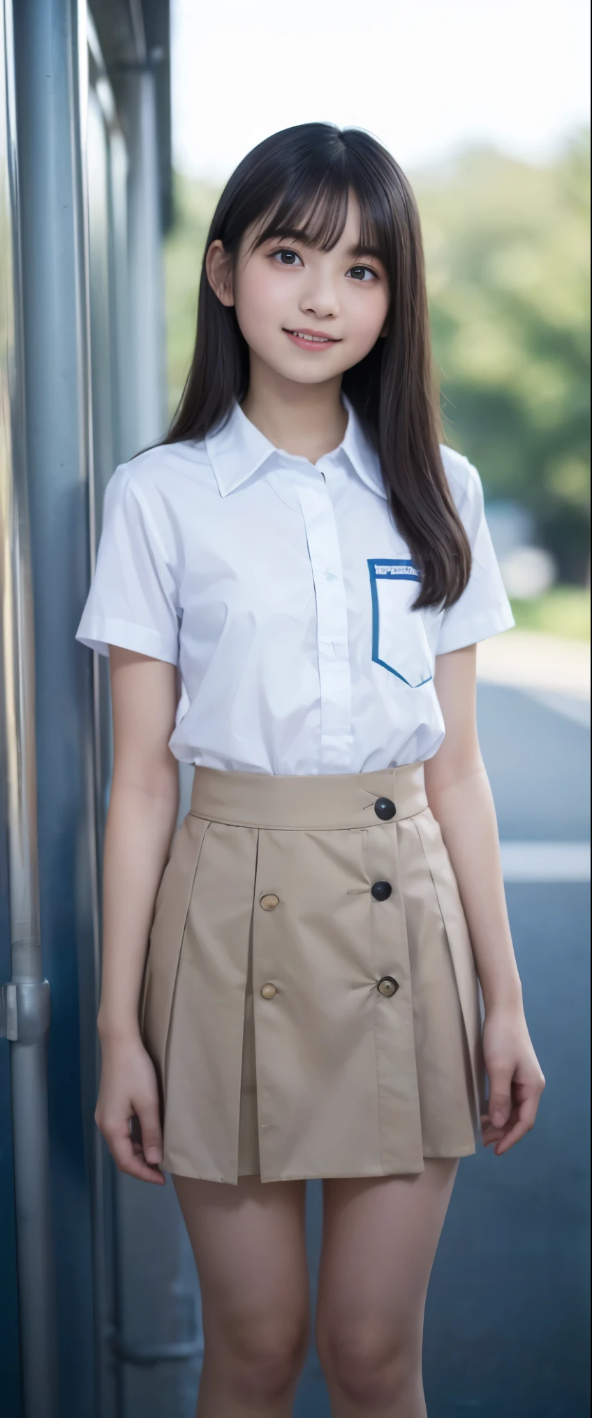 (masterpiece, highest quality:1.2), 8k, -yeld na girl, 85mm,Official AR RAW Photos, スーパースリムなスレンダーbeautiful girl, skirt、上Half BodyHalf Bodyフルヌード、Short sleeveの白シャツをたくし上げた、Showing off your breasts、Beautiful medium breasts、Show me your ears、Naked girls photoshoot, Cute face, close, Half Body, It was a race, Gardenia, beautiful girl, , Thighs, Short sleeve, Station platform、 Looking at the audience, No makeup, (Big smile), Film Grain, chromatic aberration, Sharp focus, Face Light, Bright lighting, 10 generations, Detailed face, Background Blur, (Dark red tie:1.1)、((((((12 year oh her shirt tucked up))))))、((((((12 year old naked sc))、Tight waist、Embing pose、Shy and nervous girl、 Big smile