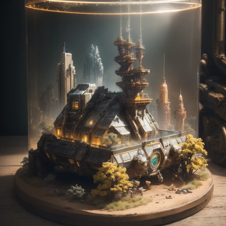 3598年Mars realistic model, (bifurcation, original photo, best quality, masterpiece:1.4),SteampunkCyberpunk6820 City,(CyberpunkMars light:1.3), Mars (related to land),(in a small glass tank box:1.3),Isometric, small nature, landscape on foundation,landscape,