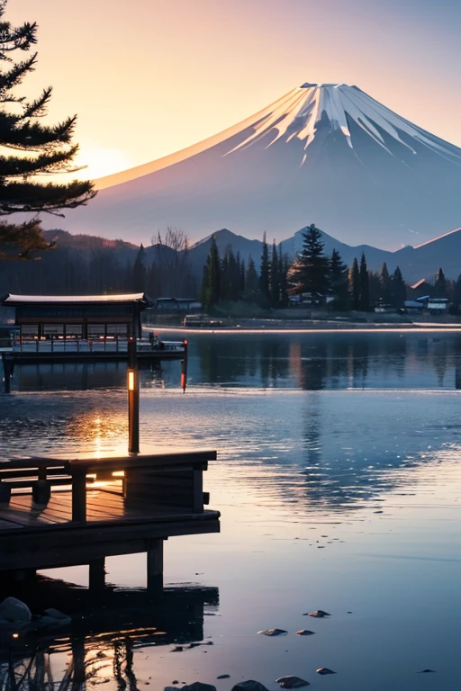 At the foot of Mt. Fuji、Log cabin by the lake。Background material。