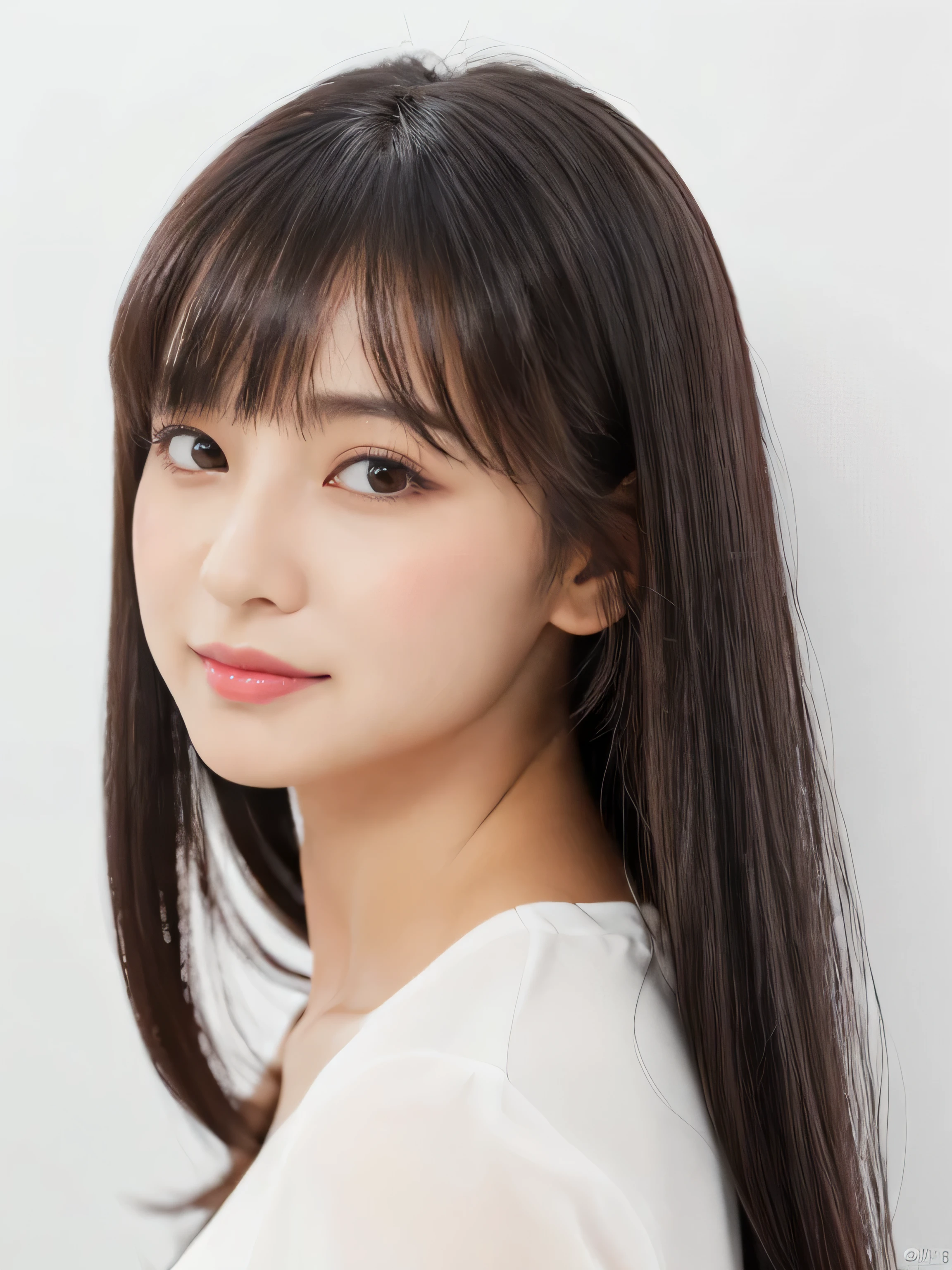 (White wall background:1.8. Shooting with hair spread out to make it look bigger:1.8) (Solo photoshoot of the most beautiful 12-year-old junior high school student in Japan) ((Her Hair, Reaches to the ass, Incredibly straight and very shiny.、Beautiful as silk、Reaches to the assほど長い髪, Detailed pure brown hair with a lot of volume and a long hair that is so long it reaches to the ass.'rich Very detailed)) ((highest quality)) ((masterpiece)), (familiar) (Get used to it) Perfect Face (Her skin is a typical Japanese skin color........、Very detailed) (Big Breasts:1.3) (She is wearing a purple dress with lots of lace......) (She has a beautiful face and a slim figure....., Narrow eyes.) (Her bangs are neatly trimmed and straight.) (She has perfect pretty makeup and face Lipstick is light red) ((rich 1.4)) (Extremely detailed 8K) (Stable Diffusion Model) (Ultra-fine skin texture 1.4) (Actual, Vibrant:1.4), double eyelid Sharp focus:1.2、Beautiful woman:1.4 Dynamic Lighting (Genuine RAW photos taken by professional photographers) (Her long bangs、Well Organized) (Turn your whole body to the viewer) Professionally lit from the front (Her Hair is dark brown) (Her Hair is dark brown) (Her Hair is dark brown) (She has a bright and cheerful face)