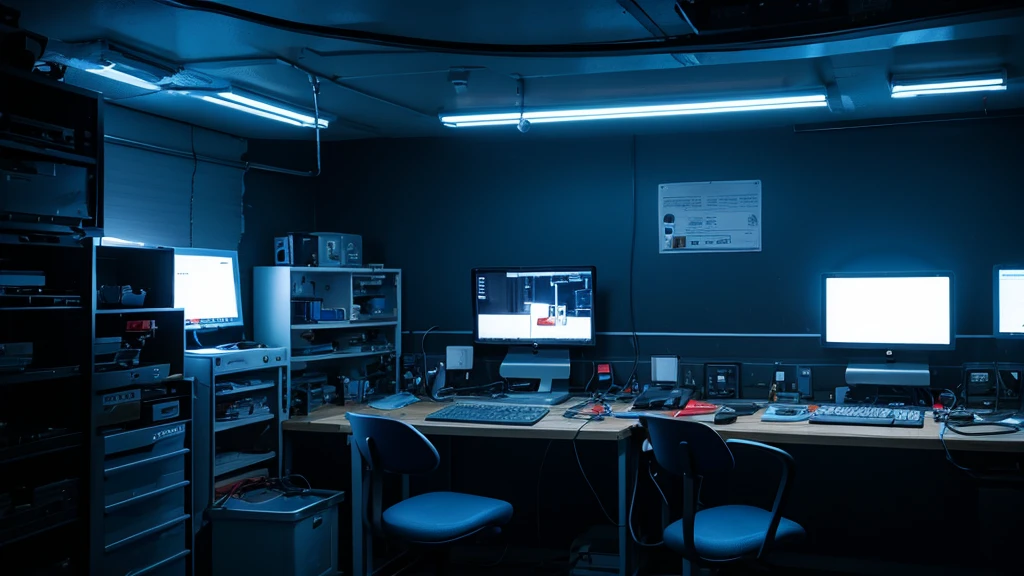 Electronics Lab,Dark Tones,Blue-red