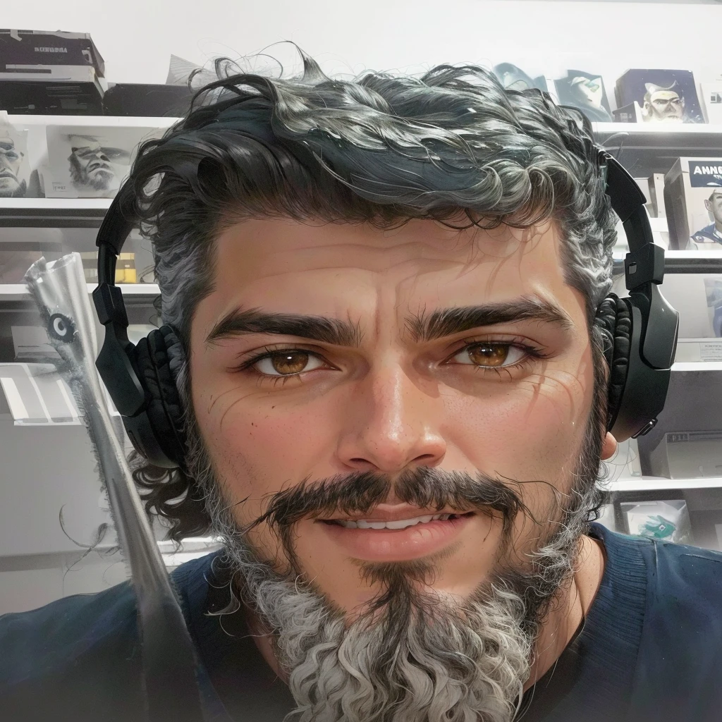 There's a man with headphones and a beard, david rios ferreira, luiz escanuela, edu souza, gui guimaraes, Pepe Moreno, com fones de ouvido, inspired by Antônio Parreiras, Michael Vicente, carmelo blandino, Ignatius Fernandez Rios, Pablo Dominguez, marc silvestri, imagem de avatar