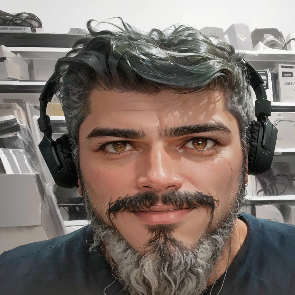 There's a man with headphones and a beard, david rios ferreira, luiz escanuela, edu souza, gui guimaraes, Pepe Moreno, com fones de ouvido, inspired by Antônio Parreiras, Michael Vicente, carmelo blandino, Ignatius Fernandez Rios, Pablo Dominguez, marc silvestri, imagem de avatar