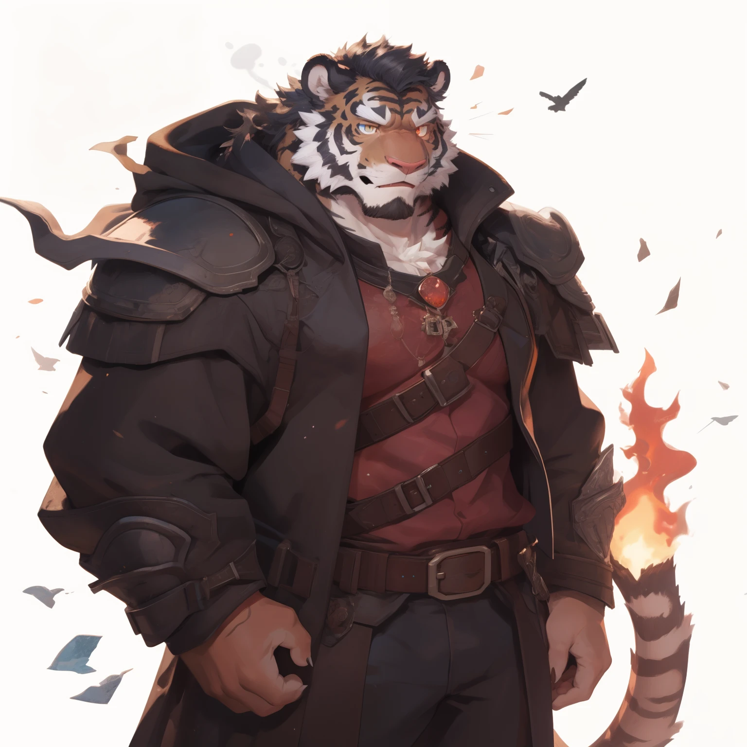 Tiger Orcs，male，strong body。fiery red skin，sharp。Thin eyes，Clear eyes