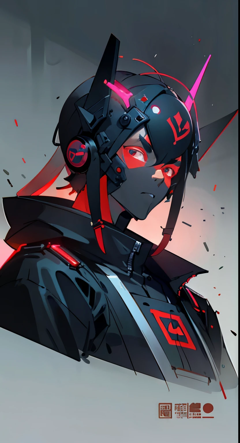 masterpiece, best quality, A close-up shot of a futuristic boy,China is black and impermanent,The traditional image of Hei Wuchang,Tradition meets modernity,Chinese style,Wearing a fantastic cyber helmet,Red triangle LED light and halo on the helmet, Wearing a black Techwear jacket with "Peace in the World" written on it, whole body白色背景,whole body