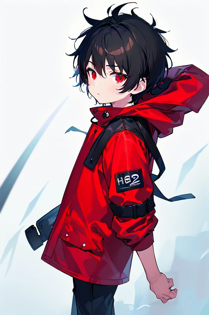 [(WHITE BACKGROUND:1.5),::5], ((((masterpiece)))), high quality, ultra_very_high_resolution, large_filesize, (red base), full color, ((solo)), ((**********)), (((black short hair))), red eyes, anime, neon light, black parka,