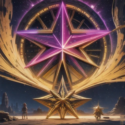 A close-up of a star with a rainbow star in the middle and a seven pointed pink star, symmetrical!! Conceptual Art, Futuristic Gilded Star Gate, Fantasy RPG Symmetric Portrait, Symmetric Epic Fantasy Art, Deviantart eka Portal, Gorgeous Silver River Gold, Fantasy Game Spell Symbols, CG Art, Astrolabes, Gorgeous Gilded Universe Machines, Empire Symbols