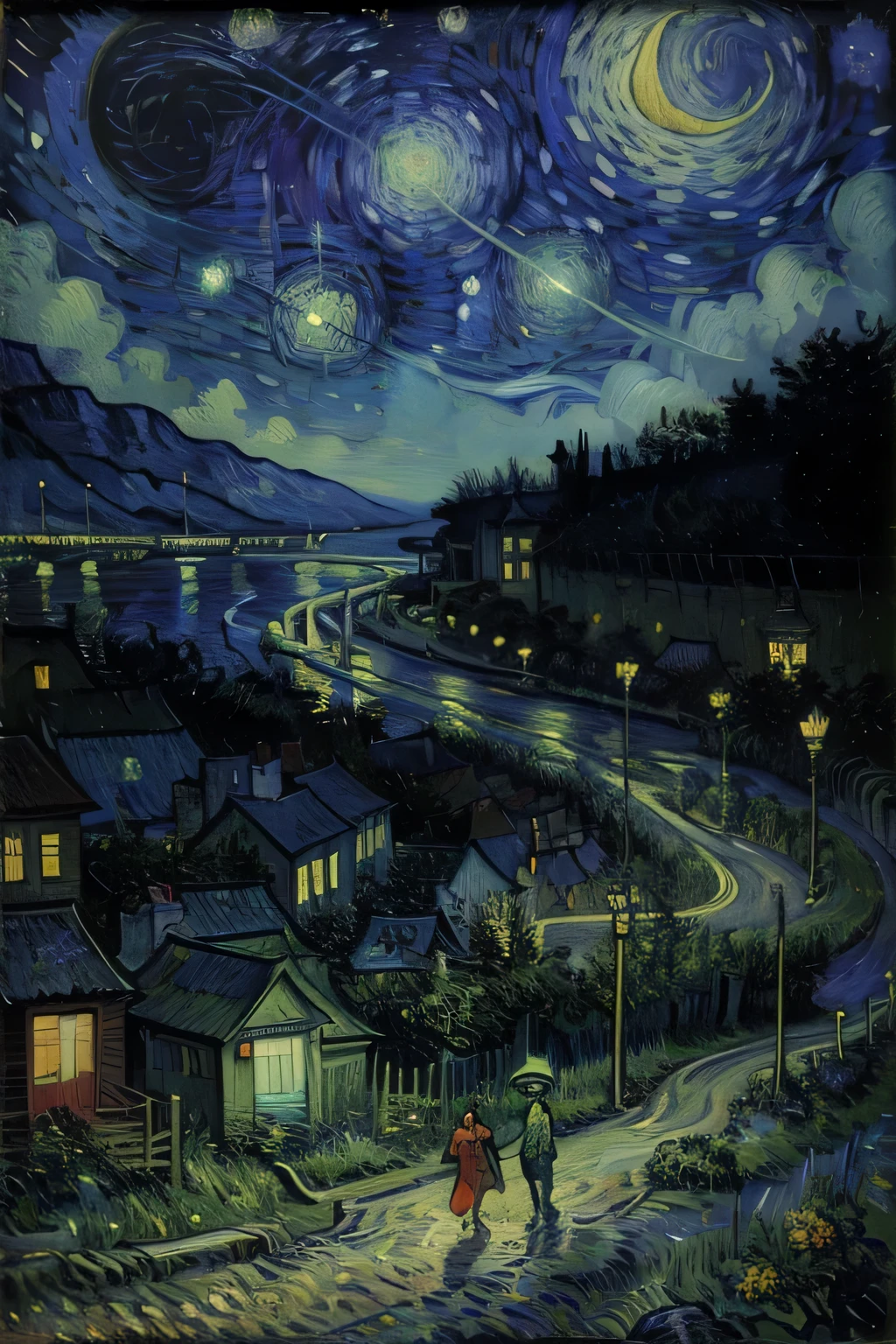 Starry night meets neon lights: Van Gogh in Cyberpunk Cityscape, Vincent Wilhelm van Gogh,  