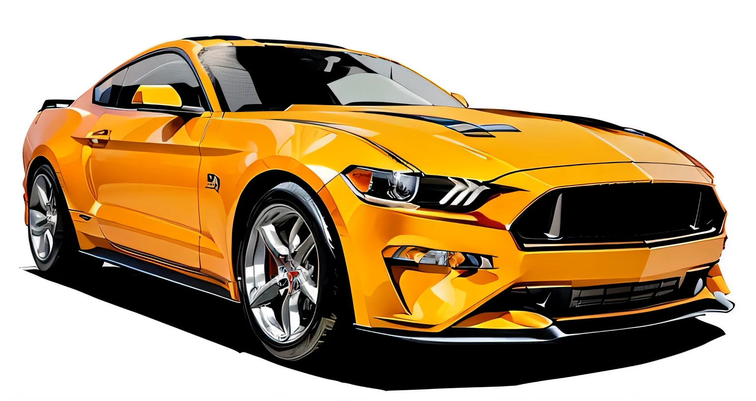 a red mustang car is shown in this image, mustang, Vector drawing, Vector Style, detailed vectorart, detailed Digital illustration, Vehicle illustration, vector art, vector illustration, Muscle Car, svg illustration, cartoon style illustration, cel shaded vector art, High contrast illustrations, Cartoon illustration, High detail illustration, full view of a sport car, Digital illustration,Turn the car body red