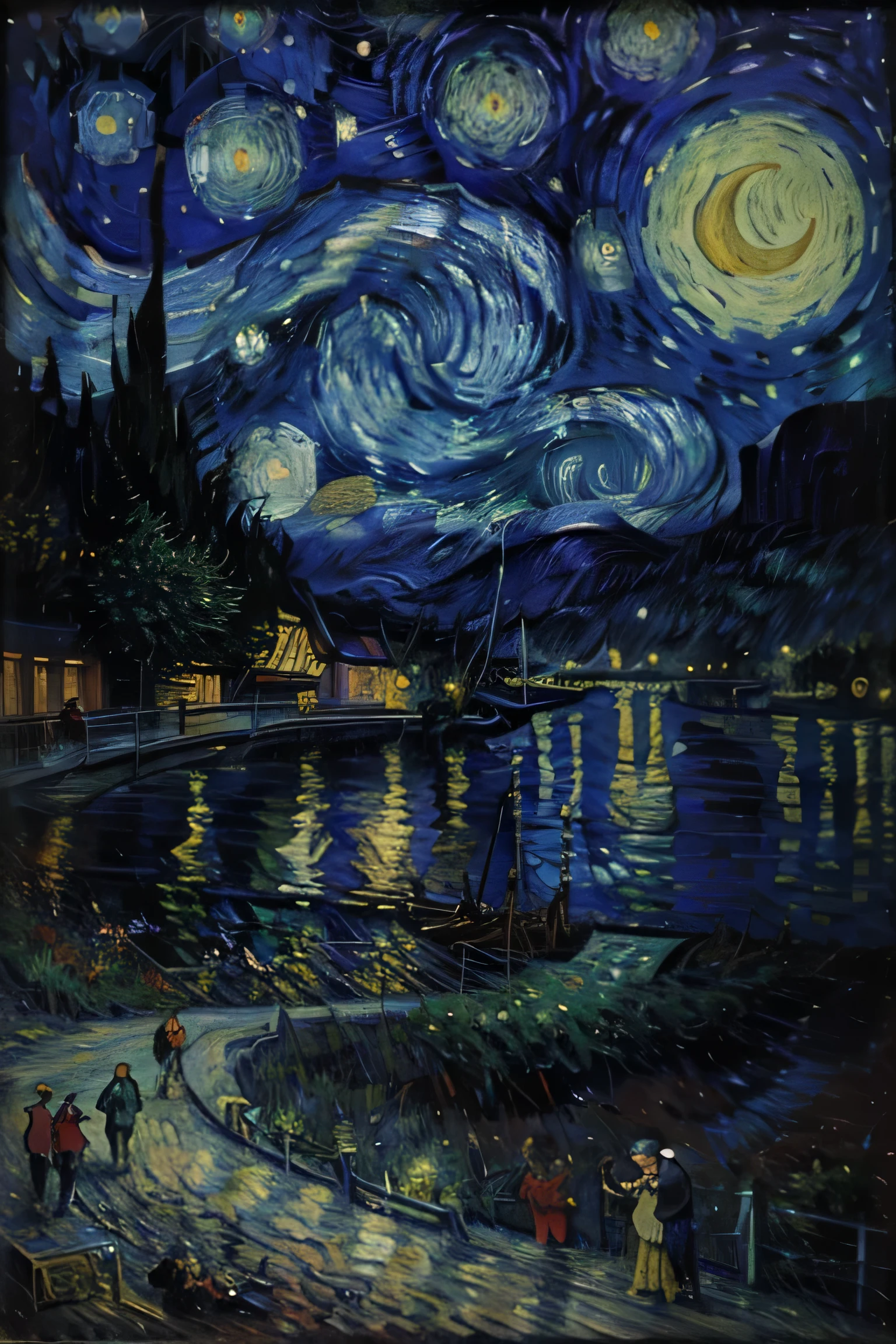 Starry night meets neon lights: Van Gogh in Cyberpunk Cityscape, Vincent Wilhelm van Gogh,  