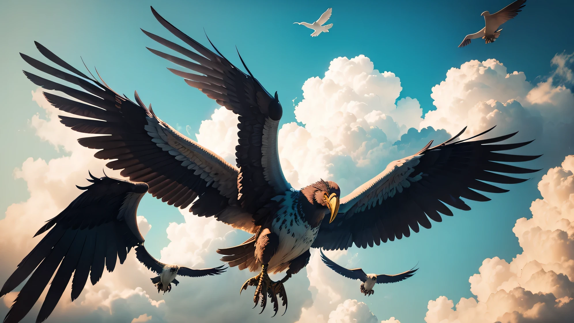a group of Big monster birds in the sky