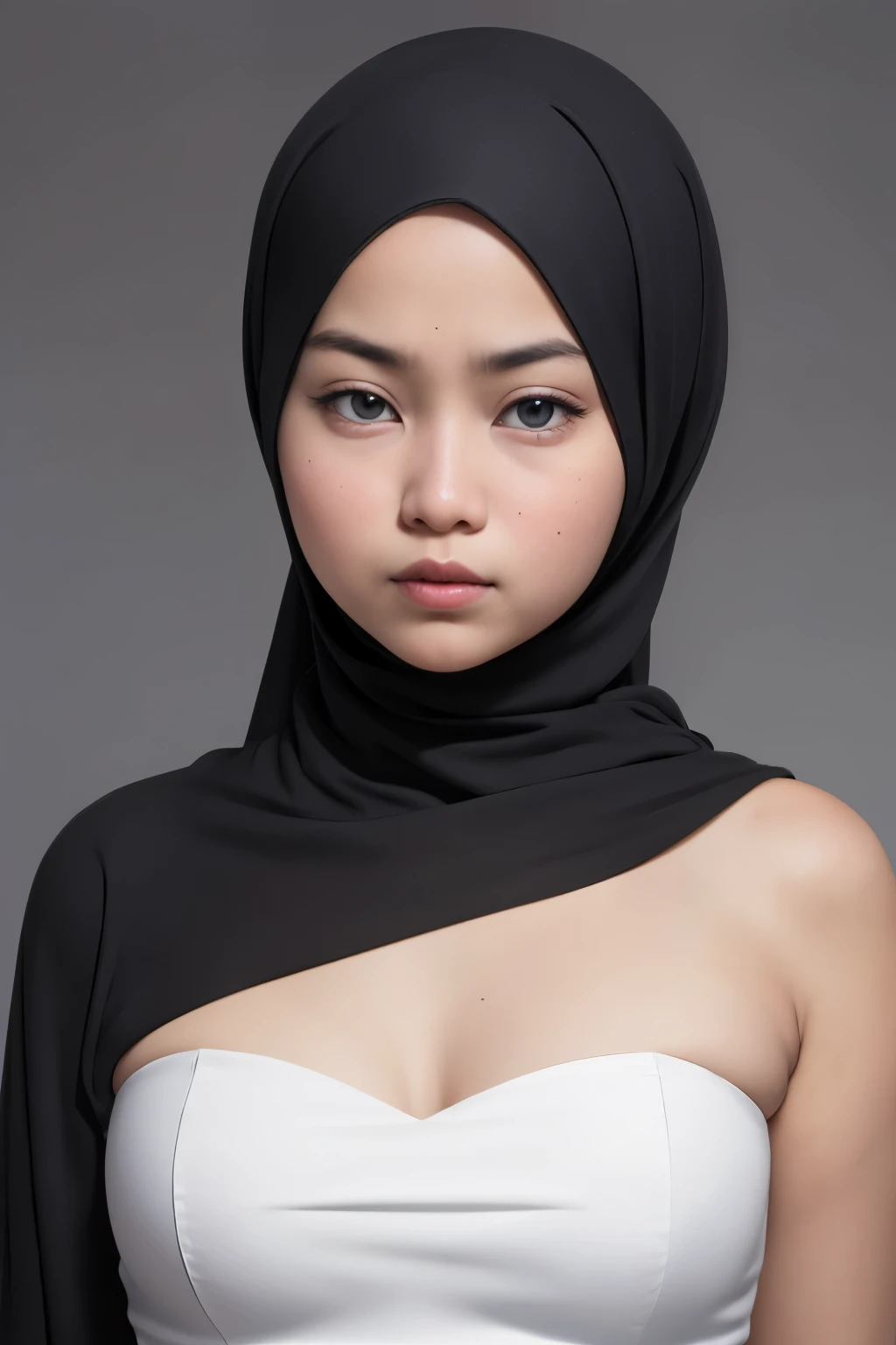 ((Chubby:1.5)), ((Flat Chest)), Naked, Angry pose, Angry face, (((HIJAB MALAY GIRL))), masutepiece, High quality, UHD 45K, Realistic face, Realistic skin feeling , A Malaysia Lady, 8 , , Very cute and baby-like face, (((FLAT CHEST))), (MATRIX WORLD), ((look In front at the camera and SADNESS)), ((())), (((CUTE GIRL))), ((WHITE PASTEL LIPS)), ((WEARING STRAPLESS PASTEL)), ((CHUBBY)), ((UNDRESS)). Brown, Flat Chest,
