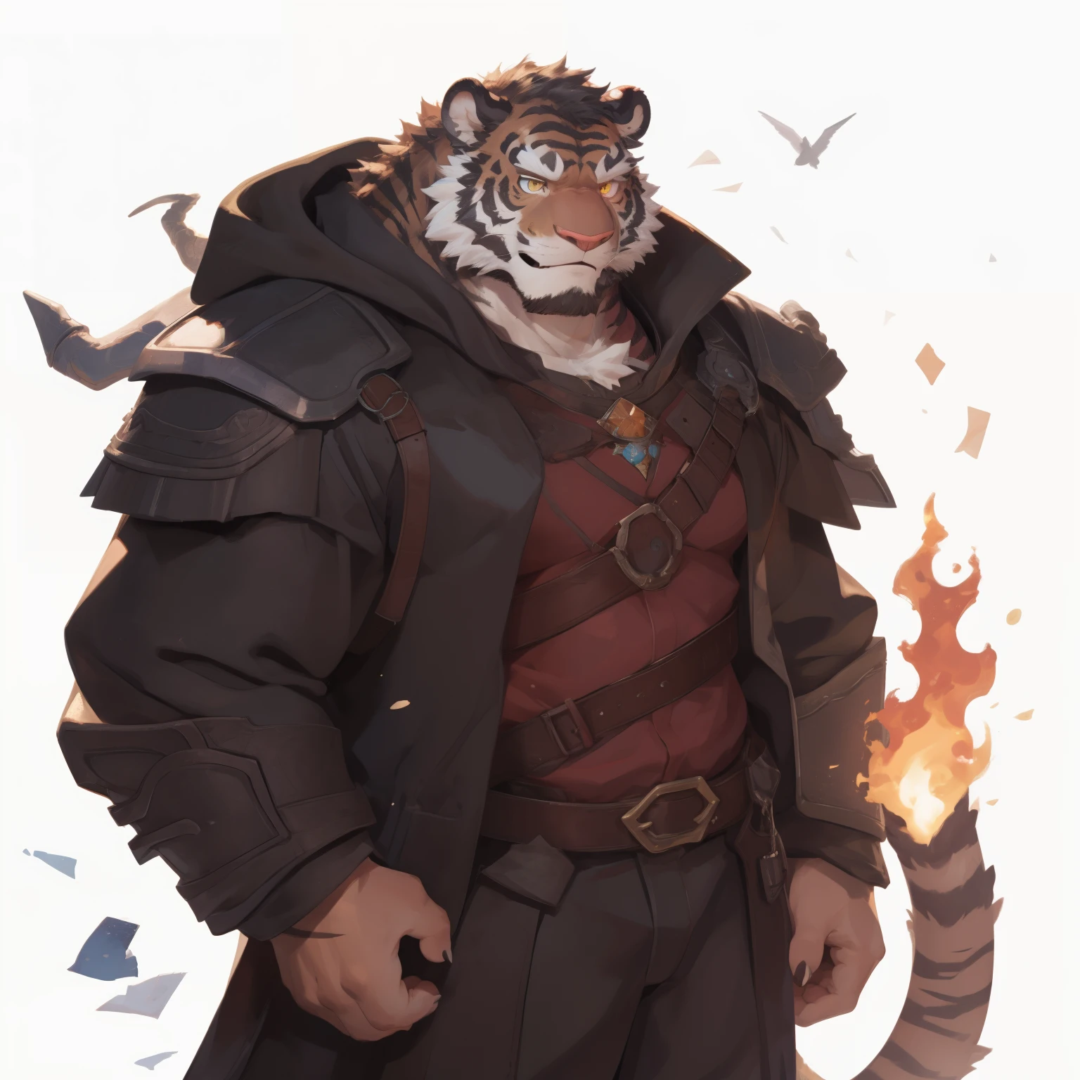 Tiger Orcs,male,strong body。fiery red skin,sharp。Thin eyes,Clear eyes