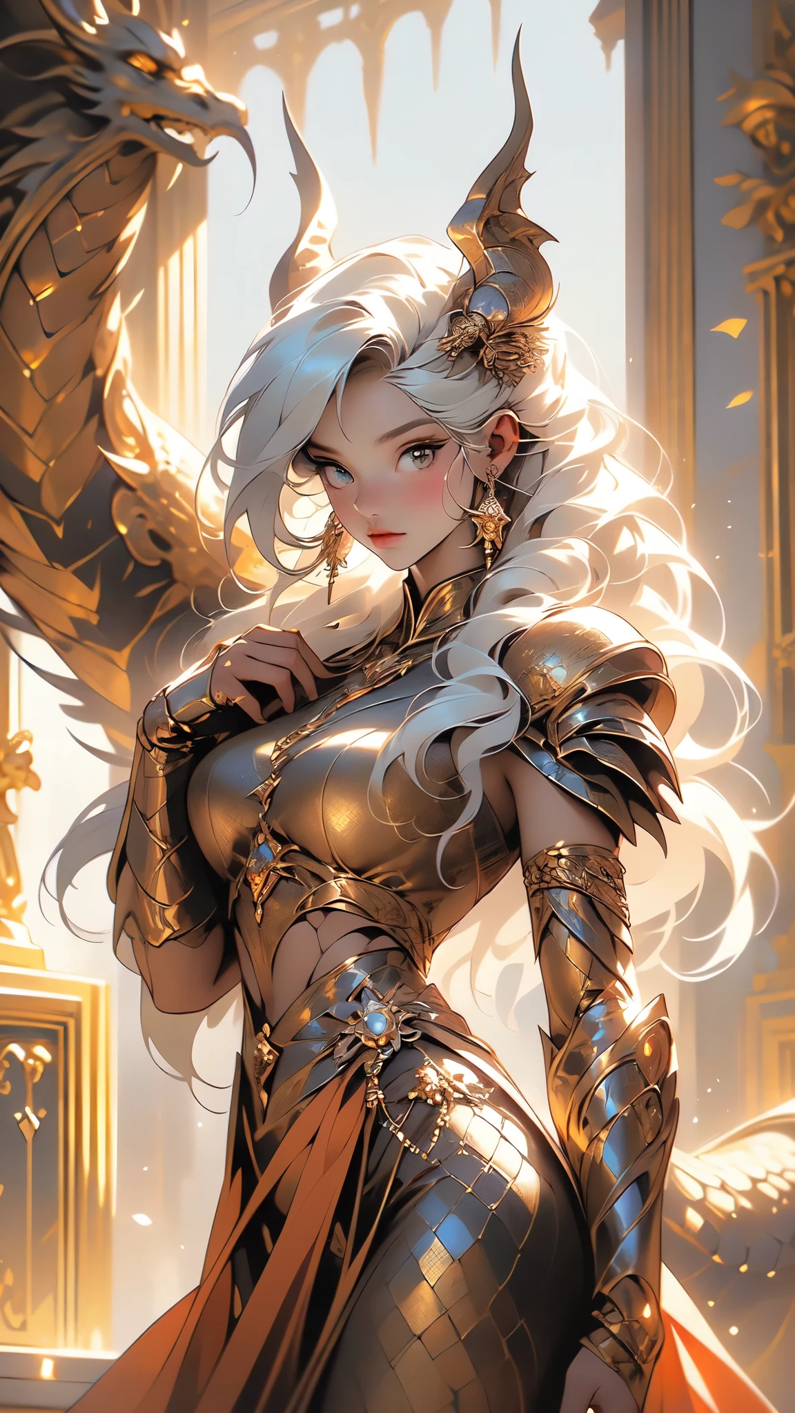 (La mejor calidad,A high resolution,Ultra - detallado,actual),Ariana Grande Standing among the mountain peaks, noche, demonio, An imposing woman with golden skin and amber eyes., elegante y peligroso. ella luce cuernos,( orejas largas y puntiagudas:1.4) , y lleva una (armadura de bronce:1.4), (con una ropa interior blanca:1.4) , (Ethereal dragon wings:1.4) , llamas ambarinas ardientes, (Obra maestra: 1.4), (8K, realista, foto cruda, La mejor calidad: 1.4),,(Fondo de ruinas de mazmorra en ruinas:1.4 ), (colores brillantes),(dedos perfectas detailed : 1.4)