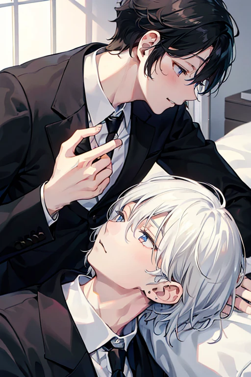 male、2人のmale、maleとmale、On the sofa、ソファで寝る2人のmale、Being pushed down、Expressionless、is embraced、Clumsy Hands、Three white eyes、male性、Short Hair、adult、2人のadult、大柄のmale、university student、adultのmale、大きなmale、suspicious、violent、sex appeal、Exposed bare skin、Black clothes、suit、shirt、Press your body against each other、cold、straddle the body、dark、heavy、Interrogation、torture、hostility、Sweat、dark、simple