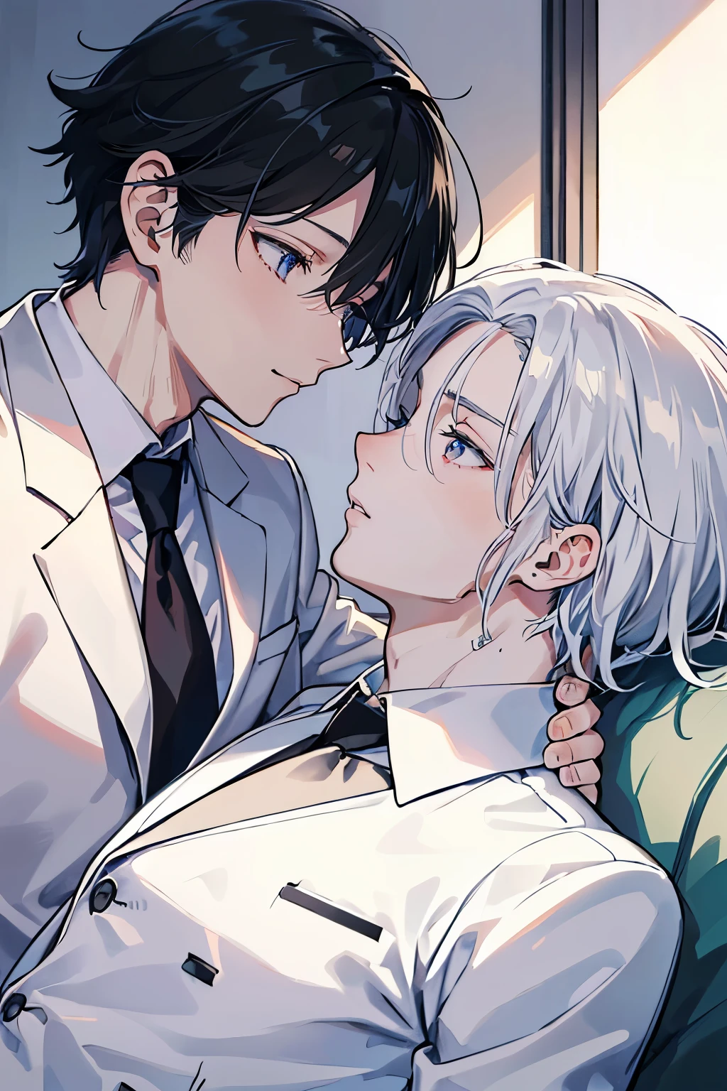 Number 10 (Death Parade), 1 person, 35 years old,(Black bristles), Man with glasses, close up of face, profile photo,A formal and restrained style of dress, black jacket,white shirt, professional look,gray hair, silver, tired look,