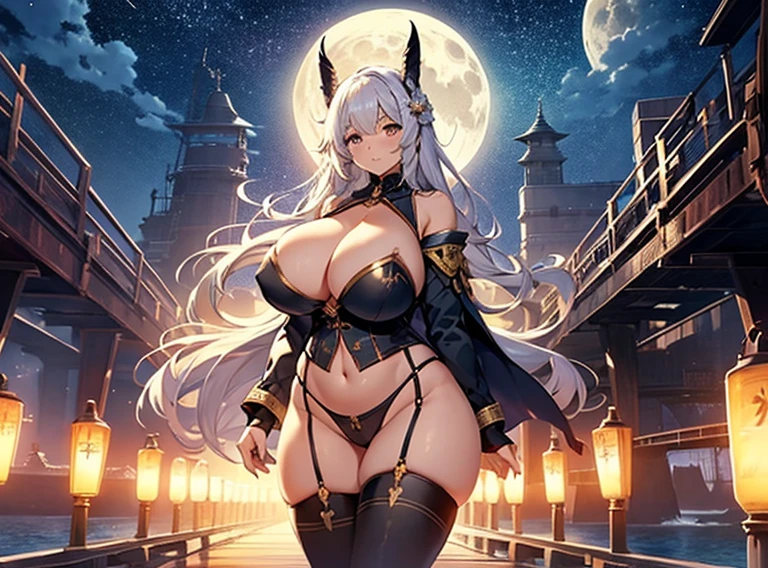 Light path to the moon、A wooden flying ship floats in the sky、Battleship、huge ship、Beautiful woman standing still、bridge、Camel Toe、Giant tit、Nipple Puffs、Cleavage、Plump、Super big breasts、Super big butt、Even if this body is shattered