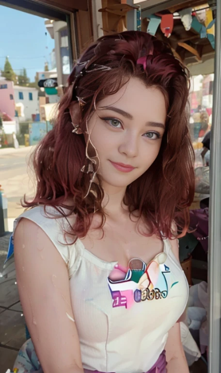 Photo oF a 18 year-old American girl, .CRUDO, beautiFul woman, ((Cara detallada:1.2)), ((Detailed Facial Features)), (Piel Finamente detallada), pale skin , pecas en mejillas , ojos azules , Small nose, 、un sexy(color fresco), wet, wet, ReFlectoreasutepiece) (proporciones perFectaotos realistas)(La mejor calidad) (Detallado) FotograFiado con una EOS R5 de Canon, lente de 50 mm, F/2.8, NFFSW, (8K) (papel tapiz) (cinematic lighting) (dramatic lighting) (sharp Focus) (Enrevesado) senos grandes , pechos grandes ,cuerpo completo , hermoso cuerpo de adolesente ,lindo maquillaje , gran sonrisa ,Fondo variado , cabello rosa esponjoso , pelo rosa esponjoso , mlp , pinkie pie , Equestria girls , outfit elegante