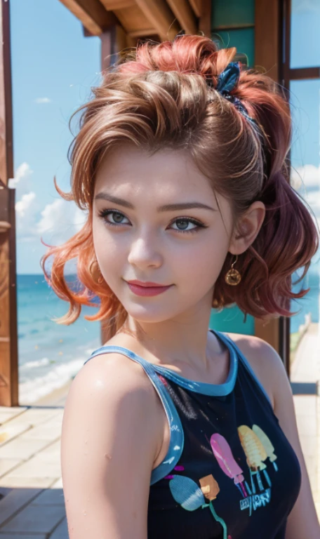 Photo oF a 18 year-old American girl, .CRUDO, beautiFul woman, ((Cara detallada:1.2)), ((Detailed Facial Features)), (Piel Finamente detallada), pale skin , pecas en mejillas , ojos azules , Small nose, 、un sexy(color fresco), wet, wet, ReFlectoreasutepiece) (proporciones perFectaotos realistas)(La mejor calidad) (Detallado) FotograFiado con una EOS R5 de Canon, lente de 50 mm, F/2.8, NFFSW, (8K) (papel tapiz) (cinematic lighting) (dramatic lighting) (sharp Focus) (Enrevesado) senos grandes , pechos grandes ,cuerpo completo , hermoso cuerpo de adolesente ,lindo maquillaje , gran sonrisa ,Fondo variado , cabello rosa esponjoso , pelo rosa esponjoso , mlp , pinkie pie , Equestria girls , vestido elegante