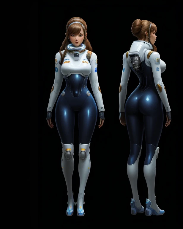 there is a picture of a woman in a space suit, fully space suited, detailed full body concept art, eva unit-00 in the back, futuristic starship crew member, clothed in space suit, scifi character, full body concept art, clothed in cyber armour, space pressurized suit, full portrait of electromancer, full body concept
