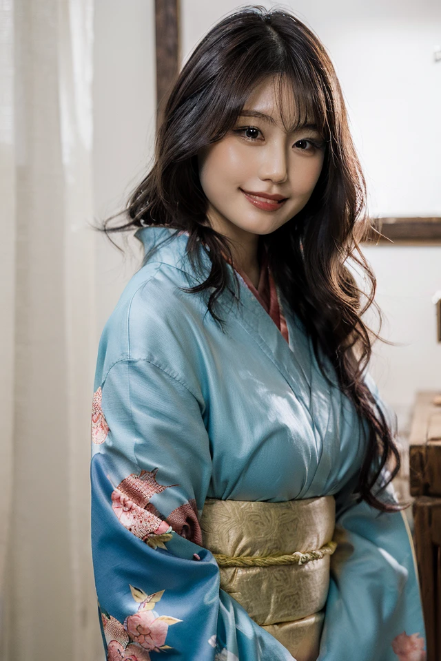 1girl, solo, (20 years old), black hair,
closed mouth, (smiling:0.8),
(kimono:1.2), obi, sash, japanese dress,
looking at viewer, (upper body:1.2), (front view),
photo, photo realistic, best quality, high quality, 8K, RAW, masterpiece, high detail, detailed face,
