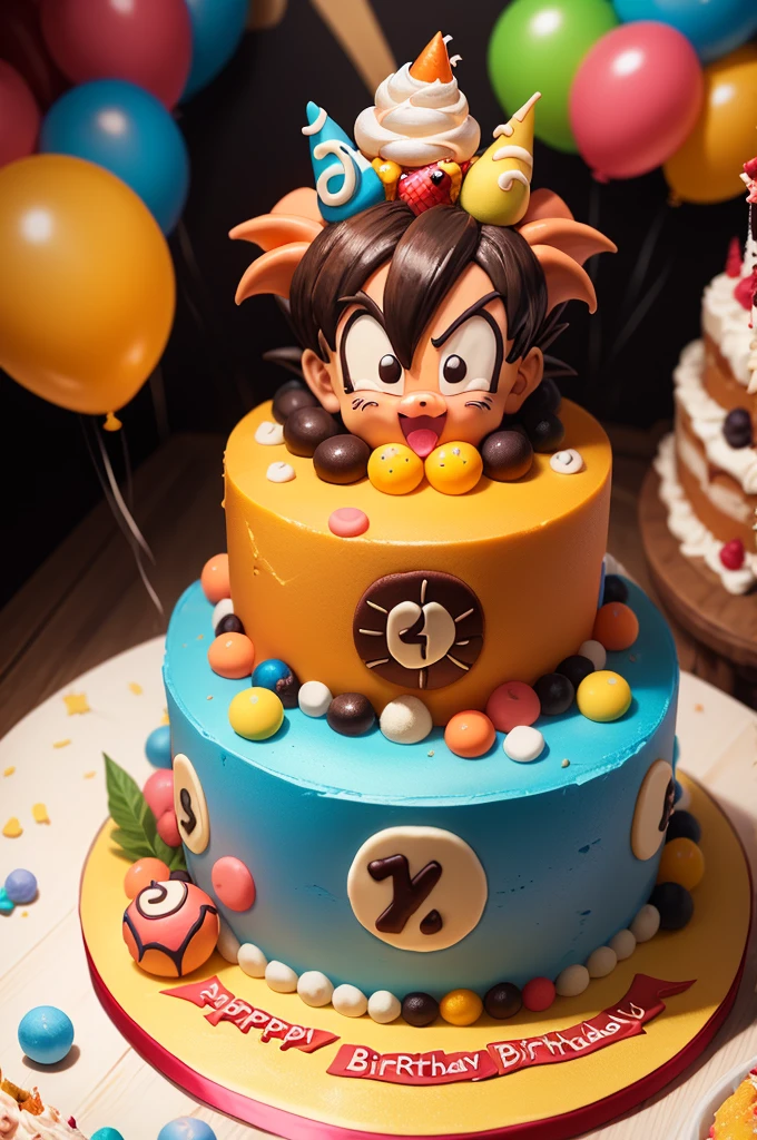 Masterpiece, birthday cake, dragonball z themed, delicious cake, artistic, dragon balls