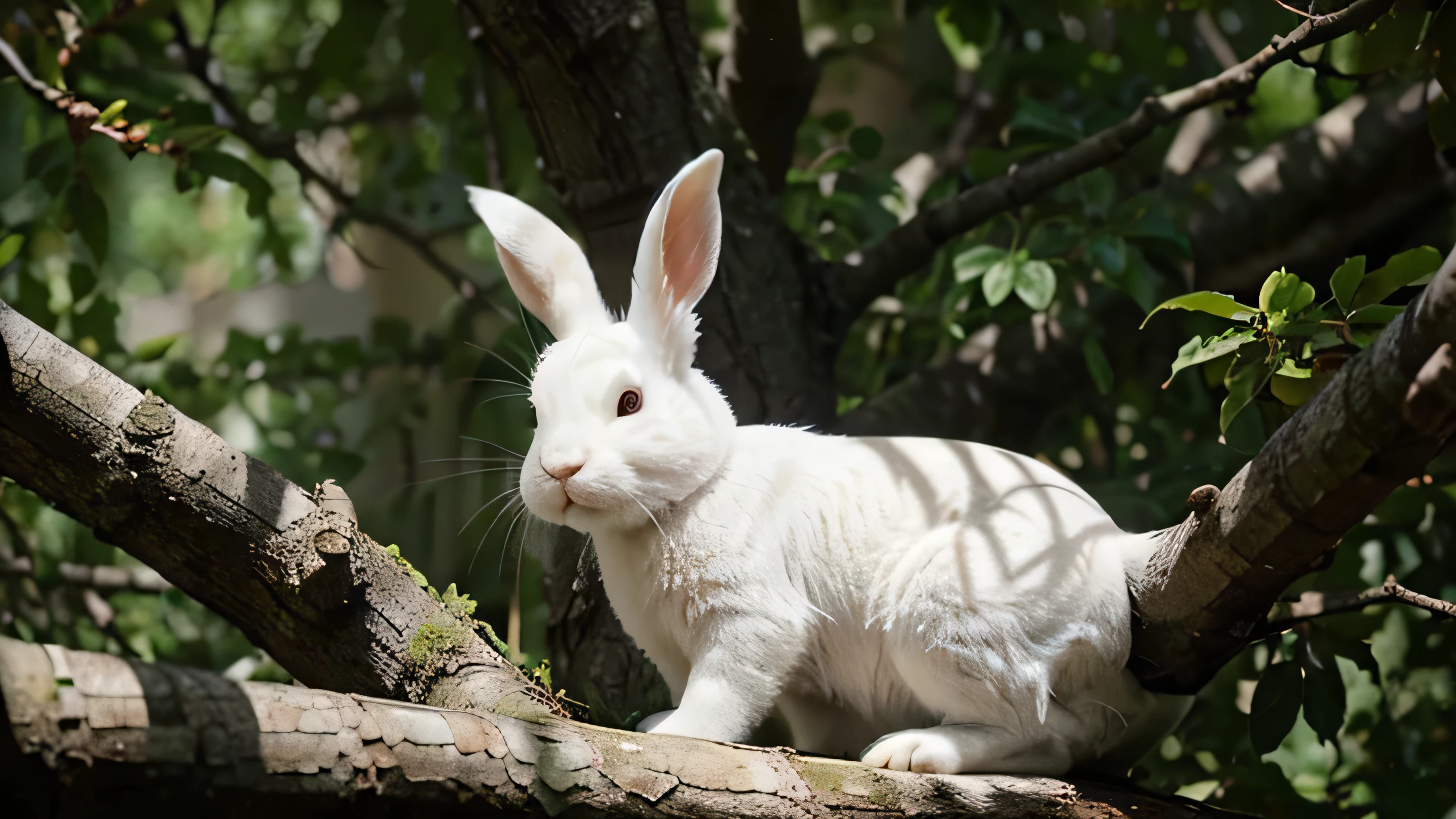 white rabbit in tree