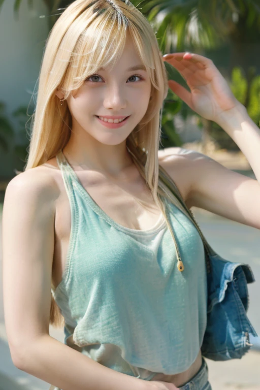Tank top Blonde semi-long smile