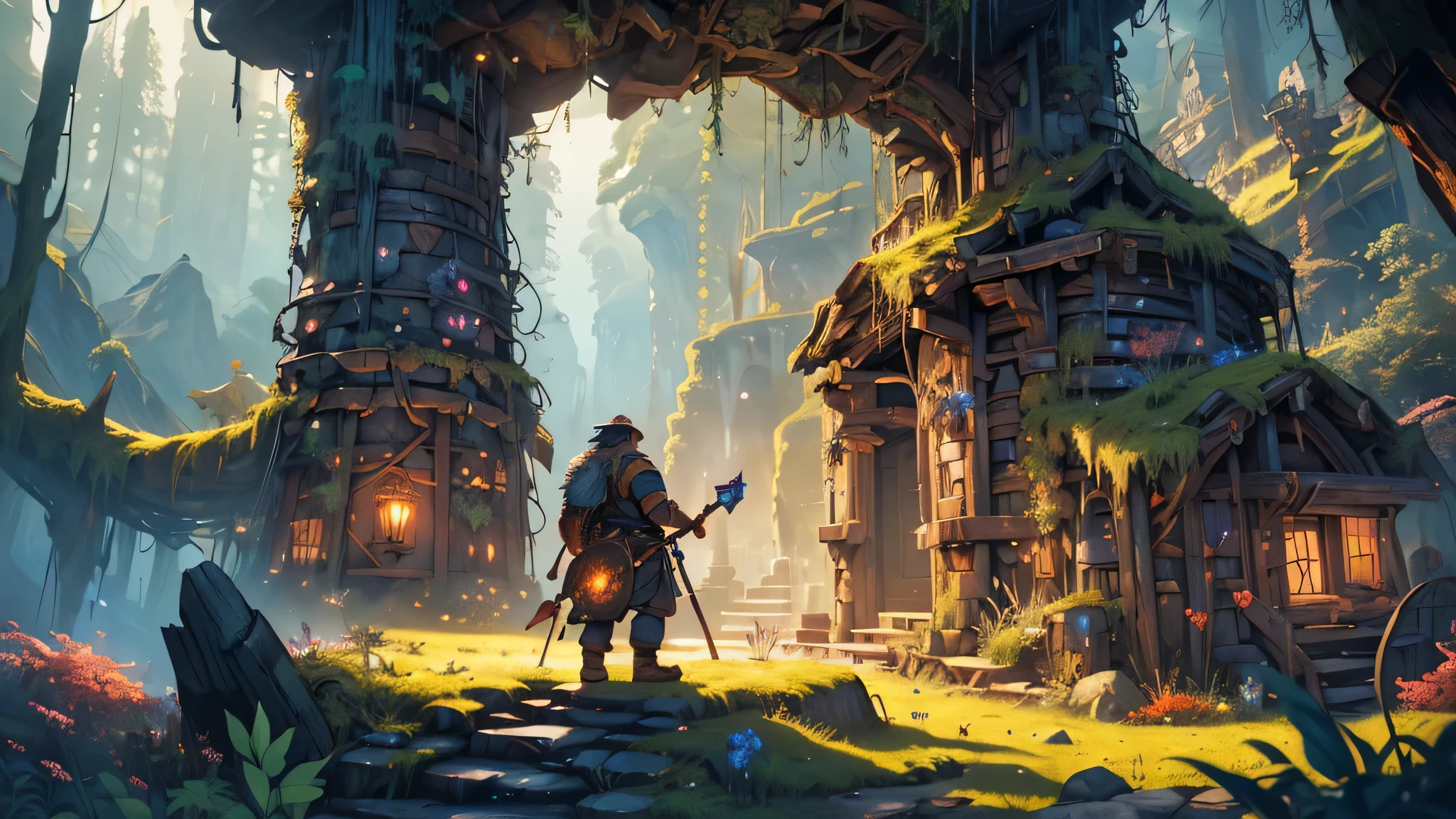 (best quality,4k,highres,masterpiece:1.2),ultra-detailed,(realistic:1.37) illustration,well-built dwarf,sturdy dwarf,short black hair,beard,carrying a pickaxe,preparing to head to the mine,(fantasy theme:1.1),(fantasy landscape),(magical world),(mystical atmosphere:1.1),(enchanted forest),(dark and mysterious),(hidden treasures),(glowing crystals),(ancient runes),(mythical creatures),(cavernous tunnels),(heavy-duty mining equipment),(ominous shadows),(flickering torchlight),(majestic mountains),(towering rock formations),(lush foliage),(colorful wildflowers),(moss-covered stones),(ethereal glow),(moonlit sky),(shimmering stars),(subtle mist),(distant echoes),(dwarf community),(busy mining operation),(hive of activity),(determined expressions),(hardworking dwarves),(adventurous spirit),(gritty realism),(detailed textures),(impressive scale),(captivating composition),(authentic portrayal),(vibrant colors),(dynamic lighting)
