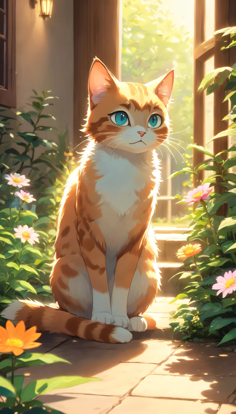 (top-quality,4K,8K,A high resolution,tmasterpiece:1.2),ultra - detailed,(Realist,Photorealist,Photorealist:1.37),Beautiful fece,A detailed eye,Detailed lips,The is very detailed,Beautiful fece,Naughty cat in the garden,brightened light,brightened light,magic lighting,Cute 3d rendering,Beautiful artwork,Bright lights,Amazingly bright light,beautiful digital art,adorable digital art,Cute cat,Capricious cat,Charming bright light,Captivating digital art,Beautiful and shiny creatures,Cute whimsical cat,Magic scene The cat's paws are raised
