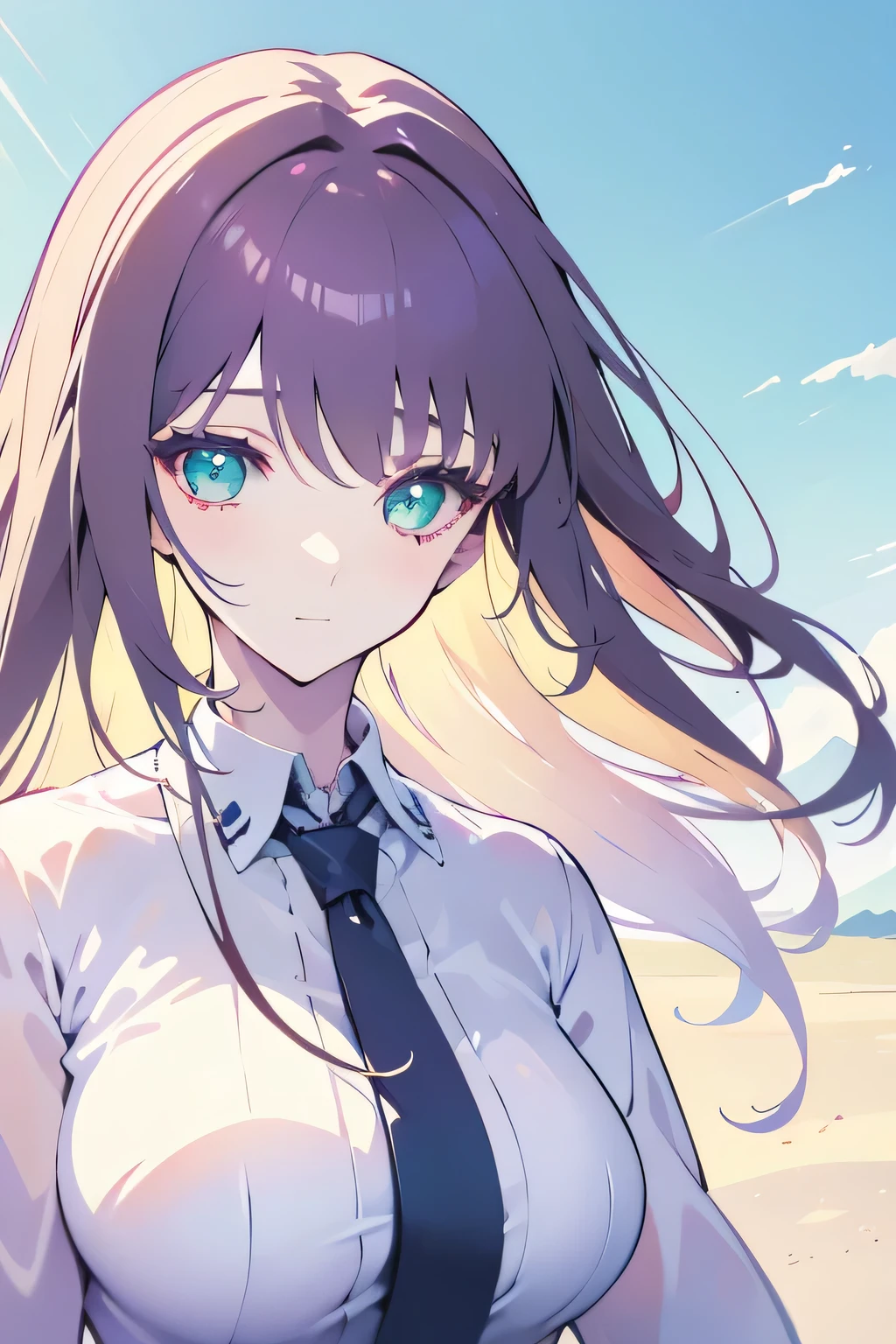 1girl,floating hair,soothing tones, muted colors,cute detailed face,hyperrealism,mountainous horizon,