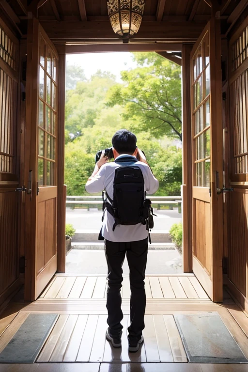 Photographer taking a commemorative photo、A shot from behind
