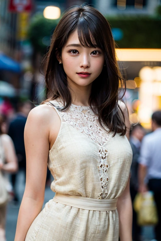 (8k、Raw photo、highest quality、masterpiece:1.2)、(Realistic、Photorealistic:1.37)、Ultra-detailed、超A high resolution、1 girl、Seeing the viewer、Beautifully detailed face、Laughter、narrow、(Narrow waist) :1.3)、Lace dress、Beautifully detailed skin、Skin Texture、Floated hair、Professional Lighting、