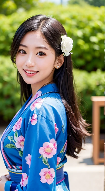 masutepiece, Best Quality, 8K、(Golden Ratio Face、Balanced eyes、very gentle eyelids)、double eyelid、Beautiful nasal muscles、Shy laughter、Lip Gloss 、Very beautiful girl、Beautiful girl solo like a model、View photographer、Kimono with intricate patterns and traditional designs、Detailed colors、Kimono with brightly colored patterns、Taken in front of a cherry tree、up hair 1.2、(((suggestive pose、sexy pose)))