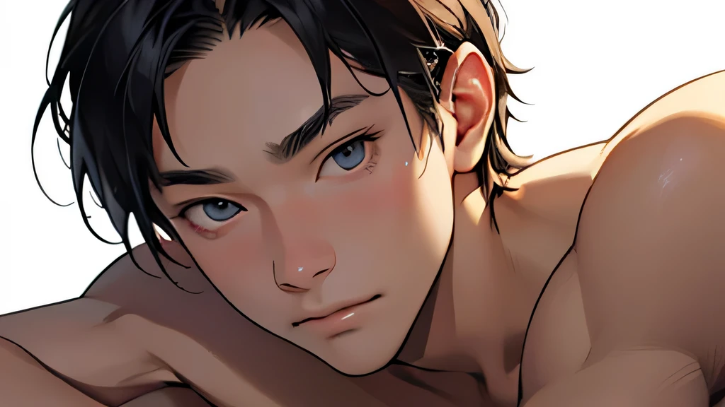 (masterpiece, Best Quality),The whole body of boy,(younge boy),teenager face,Rear view,Body tilt,delicate big eyes,Open your eyes,,smooth and delicate skin,Short square face,Surprised expression,infancy,young age,short round face,Flat chin,finely detaild face,well-muscled,short bright black hair,with an intricate,nakeness,(backbone:1.2),the night,vivd colour,(depth of fields:1.2),Raised sexy,lie face down,mountain hut,bed room,