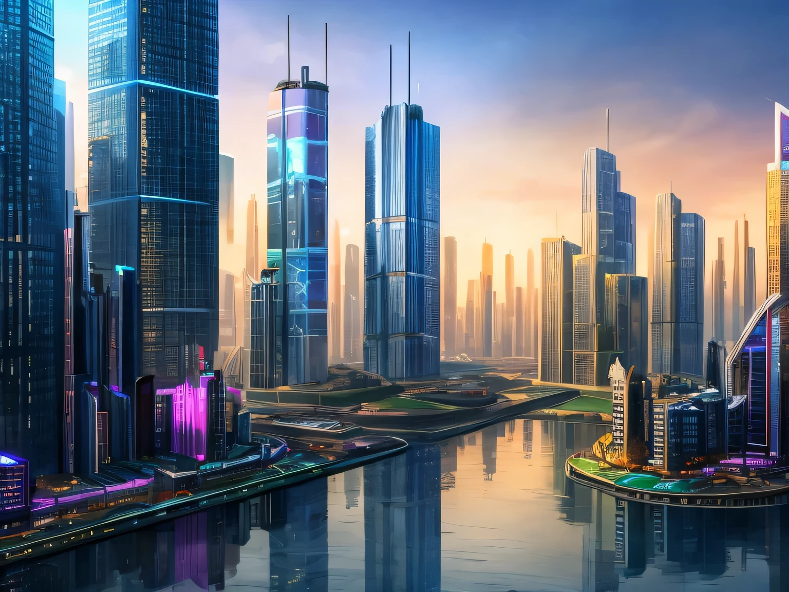 a modern Utopia city with skyscrapers and tech, beautiful future