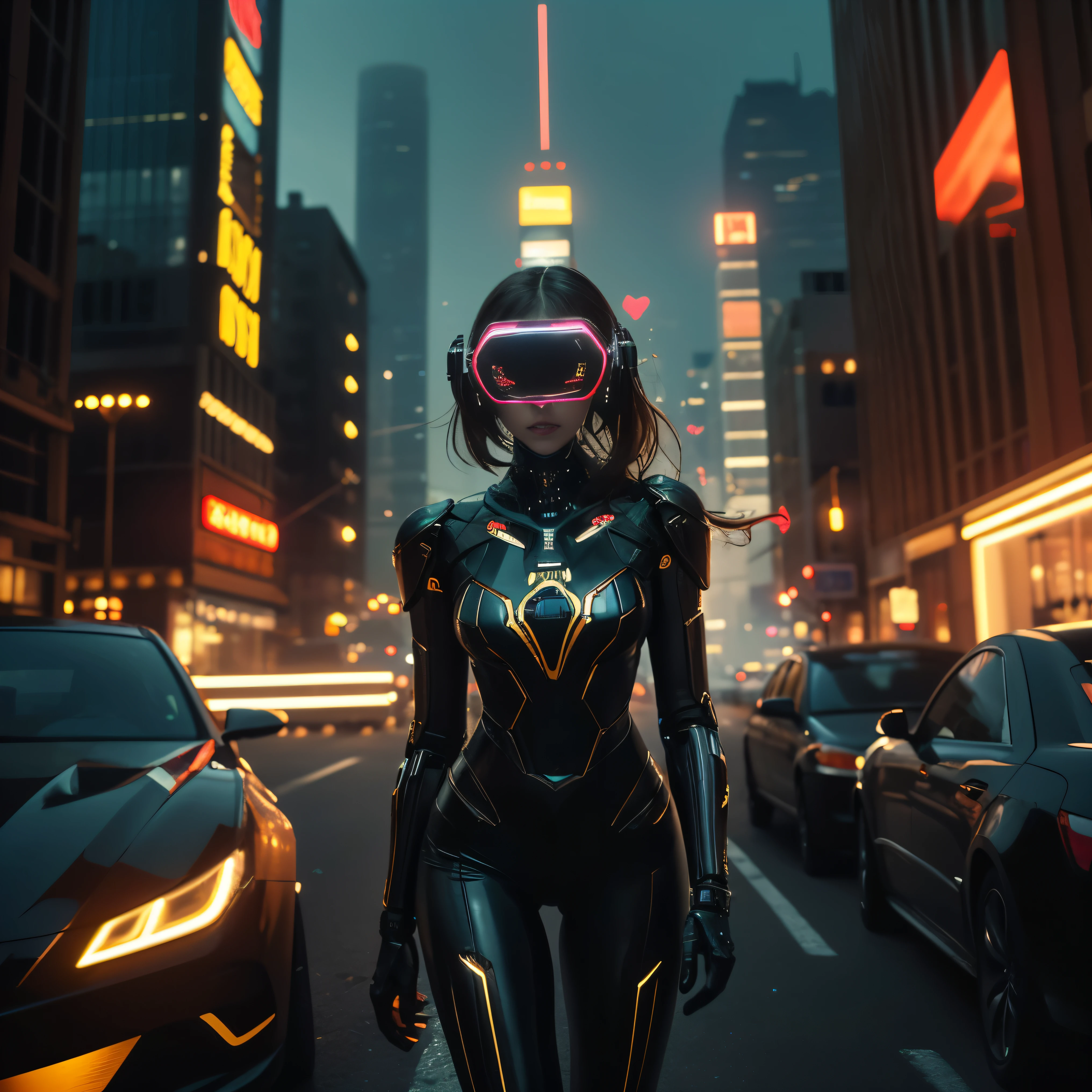 (highest quality、4K、8k、High resolution、masterpiece: 1.2)、Very detailed、(Genuine、photoGenuineistic、photoGenuineistic: 1.37)、SF、Beautiful young woman、Bounty Hunter、Cybernetic Weapons、Cyberspace、High-tech City、Shining neon lights、((Futuristic Fashion))、((Fits perfectly to the skin, Revealing clothing))、Mythical creatures、Intense action、Fast-paced、Exciting soundtrack、explosion、advanced technology、Crisp contrast、Gritty atmosphere、Black Market Trading、Skyline at night、Steampunk elements、Laser gun combat、Hidden alleys、hovering drone、Enhanced Vision、The unforgiving metropolis、Cybernetic Implantysterious informant from a secret organization、High Speed Chase、Impressive acrobatics、Colorful holograms、urban exploration、Virtual Reality Navigation、A diverse and multicultural society、Dystopian society、 Crowded street、hole々skyscraper、Android Companion、Illegal cybernetic modifications、A heart-pounding adrenaline rush、Heroic determination、House Trojek、mynatalee woma、cr1r3、ahud

