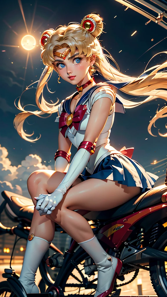 sailor moon, usagi,bicycle, bicycle basket, riding, solo, basket, 1girl, flower, shoes, water, riding bicycle, petals, outdoors, from side, cherry blossoms, chinese clothes, dress, white background, long sleeves, full body, masterpiece, best quality, Ultra-precise depiction, Ultra-detailed depiction, official art,highres, BREAK, (extremely beautiful face),(high detailed face),beautiful detailed eyes, detailed lashes,(shiny skin), makeup,(blushing face erotic), BREAK, full body, ((toned slim body)),beautiful ass, toned buttocks, beautiful legs, BREAK, (((nice hands, perfect hands))), ((very beautiful breast)), BREAK, looking at the viewer, (((background that matches the character's situation and colors)))