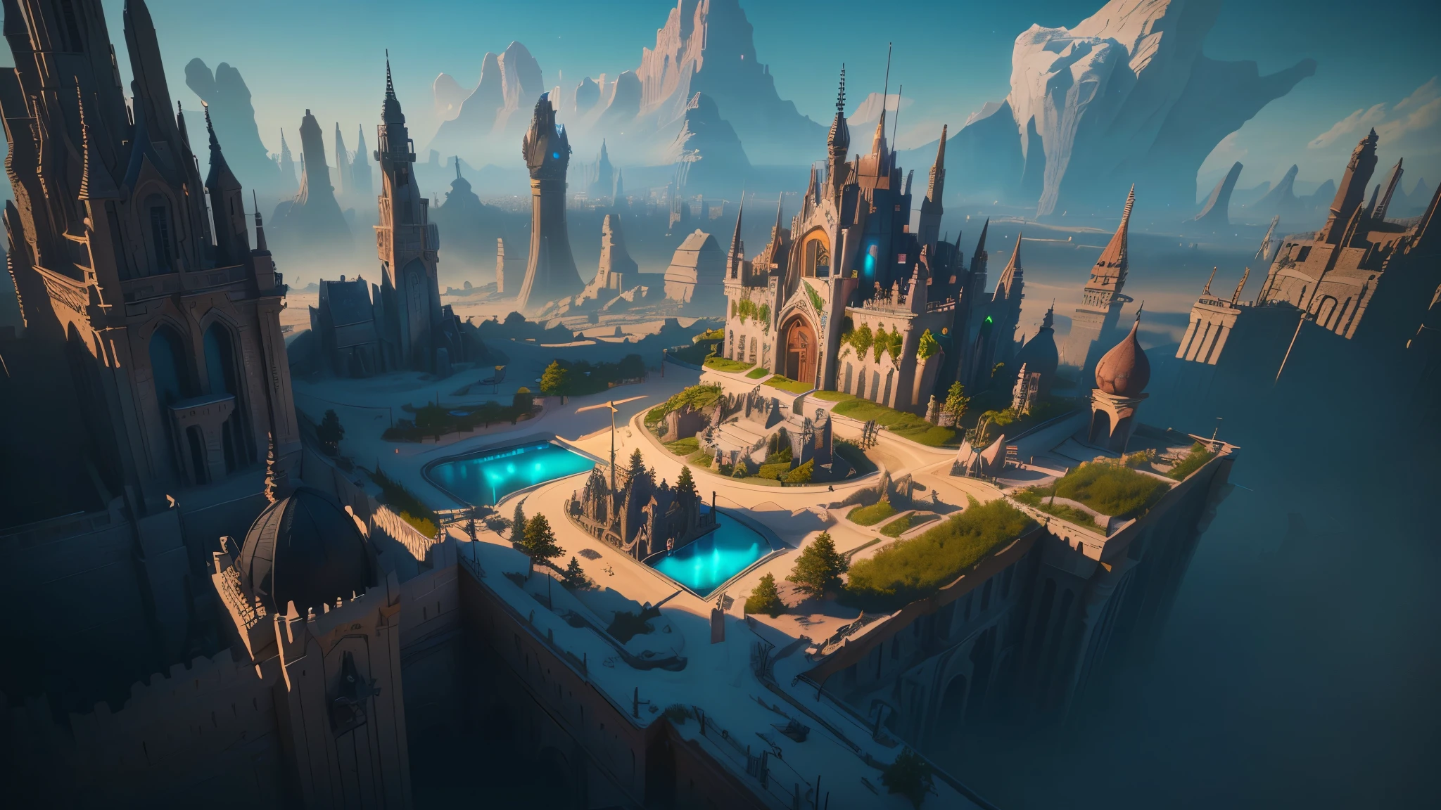 A magical sandbox city,UE4,Movie lighting,Cool colors,High quality details,8K, Stylized 3d rendering, (Octane Rendering) Fantasy style