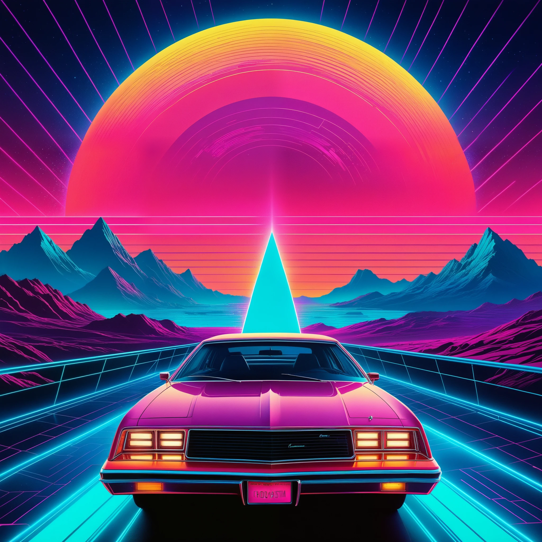 Vintage Movie Poster style meets Synthwave in a ChromaFantasia Odyssey