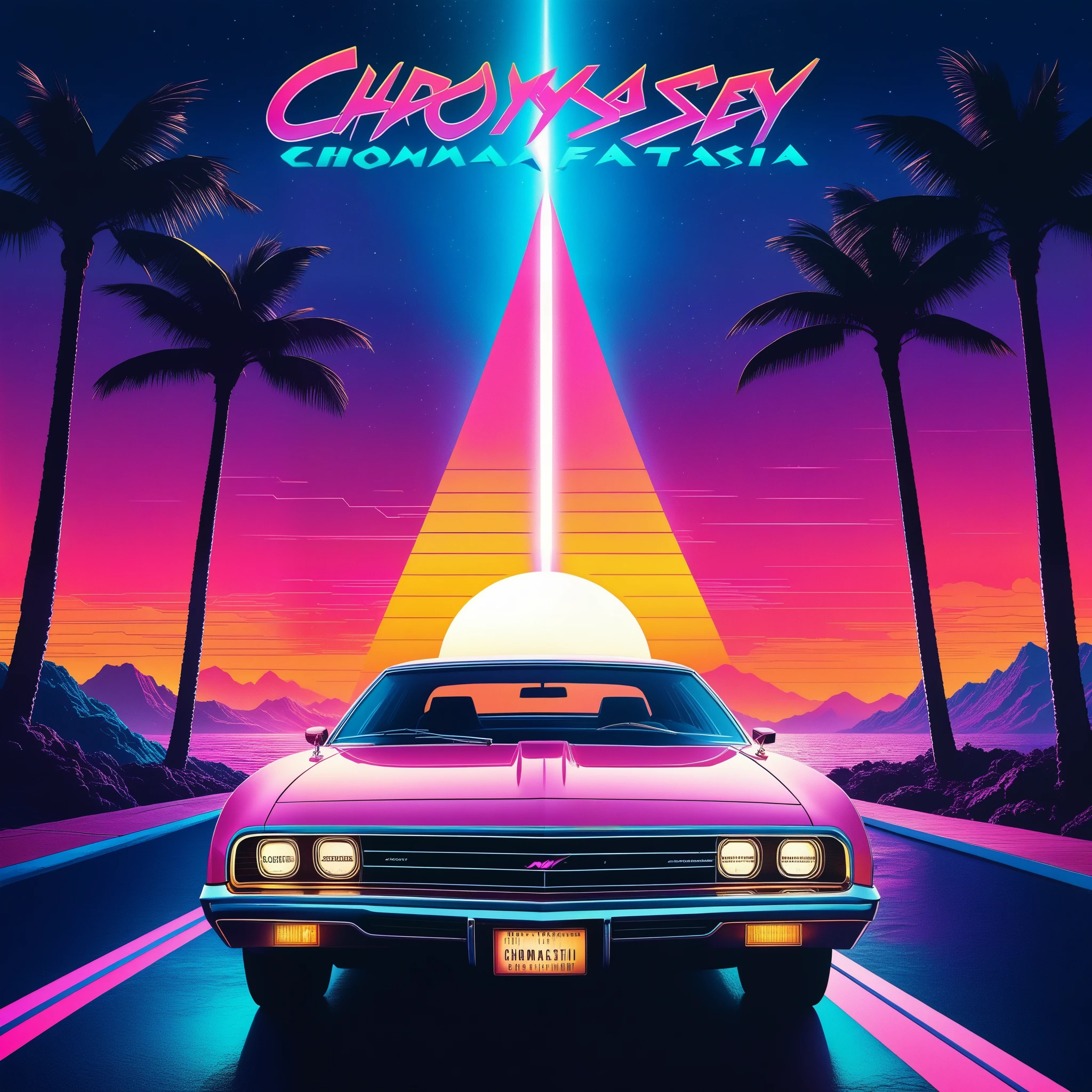 Vintage Movie Poster style meets Synthwave in a ChromaFantasia Odyssey