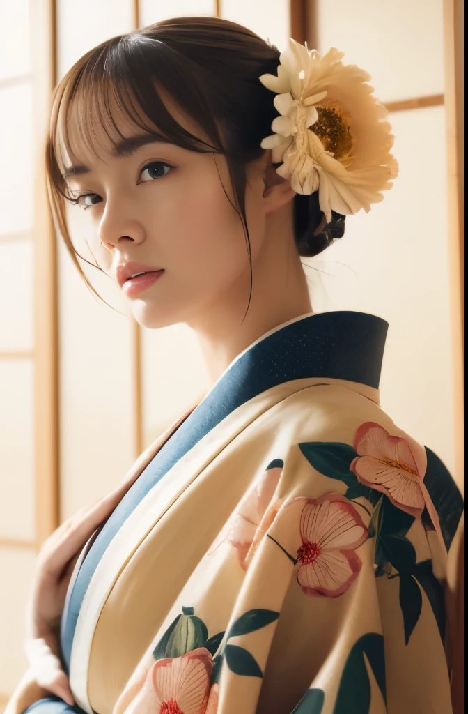 (masterpiece:1.2), Super detailed, Ultra-high resolution, (Realistic, photo Realistic:1.37), High-definition RAW color photos, Professional photos, Very delicate and beautiful, Very detailed, 8k wallpaper, wonderful, In detail, Large file size, Very detailed beautiful girl, Very detailed face, Very detailed eyes, Very detailed skin, Very detailed fingers, Very detailed nose, Very detailed mouth, Perfect Anatomy, Very detailedな背景, (Famous Japanese actresses:1.2), Brown Hair, Sunburned skin, (Improve:1.3), Cinema Lighting, (whole body:1.3), (Flower pattern kimono:1.3),