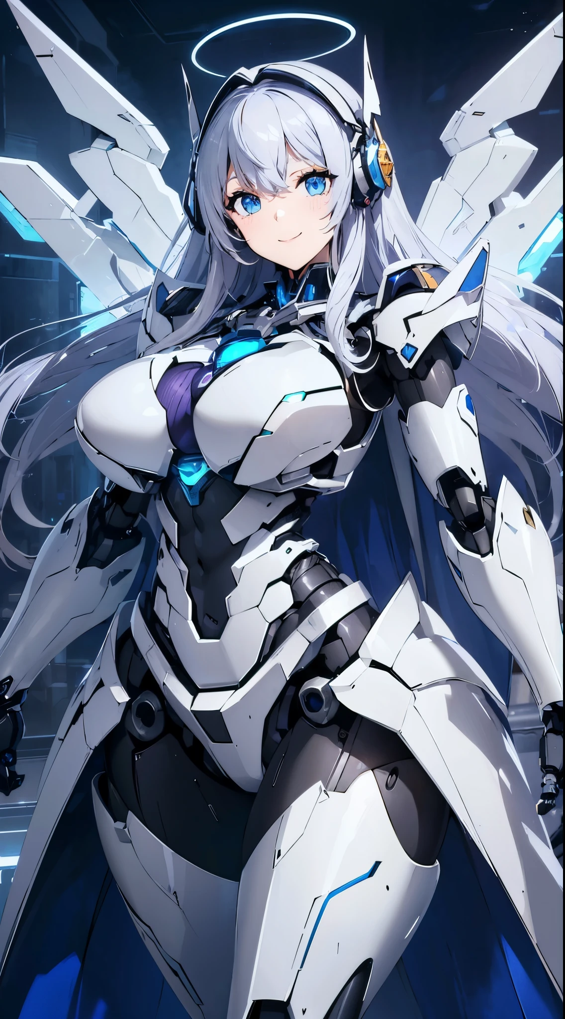 Captivating smile、Blue shining mechanical eyes