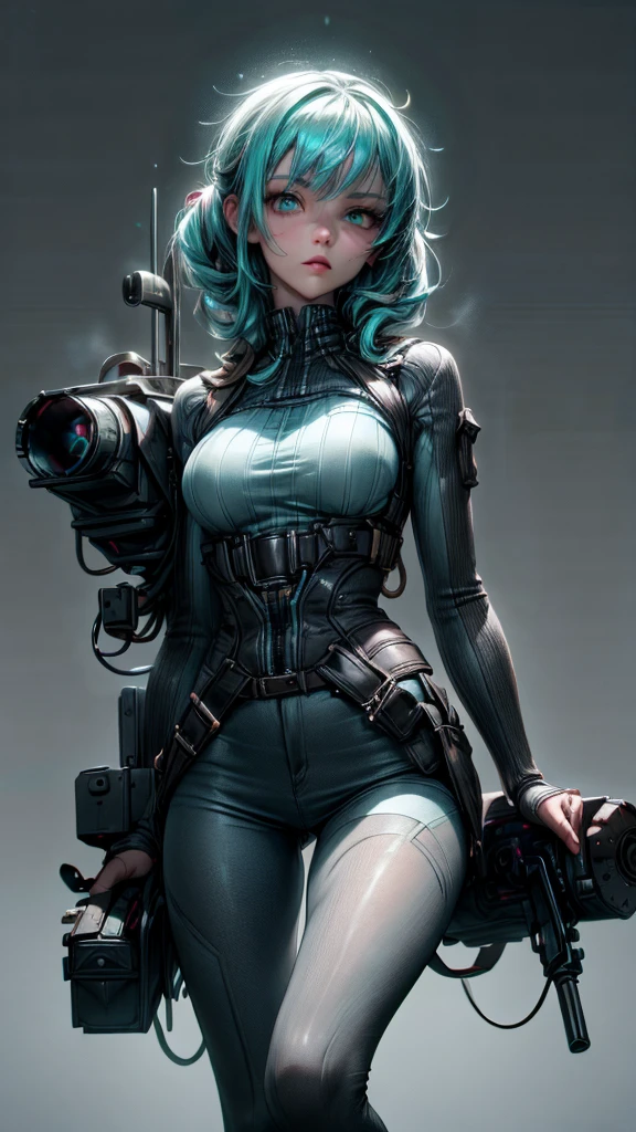 unreal engine:1.4,CG K ultra realistic, photorealistic:1.4, skin texture:1.4, artwork 1girl, Gatling gun, Casing, looking at viewer, dynamic pose, Blows, ammunition belt, gloves, large breasts not disproportionate, shooting , extremely detailed:1.4, more detailed, optical mix, playful patterns, animated texture, unique visual effect, or cyberpunk yellow color, red pantyhose, yellow leather miniskirt, masterpiece, ((colors, cyan, greens, pink, brown: 1.2)), 8k realistic digital art)), 32k