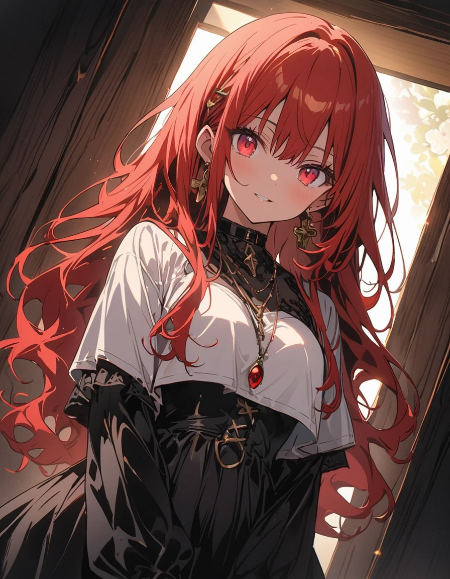 2D, masterpiece, highest quality, anime, 非常にdetailedな顔, 非常にdetailedな目, 非常にdetailedな背景, Perfect lighting, One girl, alone, whole body, Are standing, Latex Legwear, White shirt, Redhead, Amulets 、(highest quality、masterpiece、High resolution、detailed)、animeスタイル、Flat Style、(Shining Eyes、detailed美しい顔), BREAK,1 girl、extremely detailed(The Shining), Best lighting, Best Shadow、High saturation、Dynamic Angle、anime